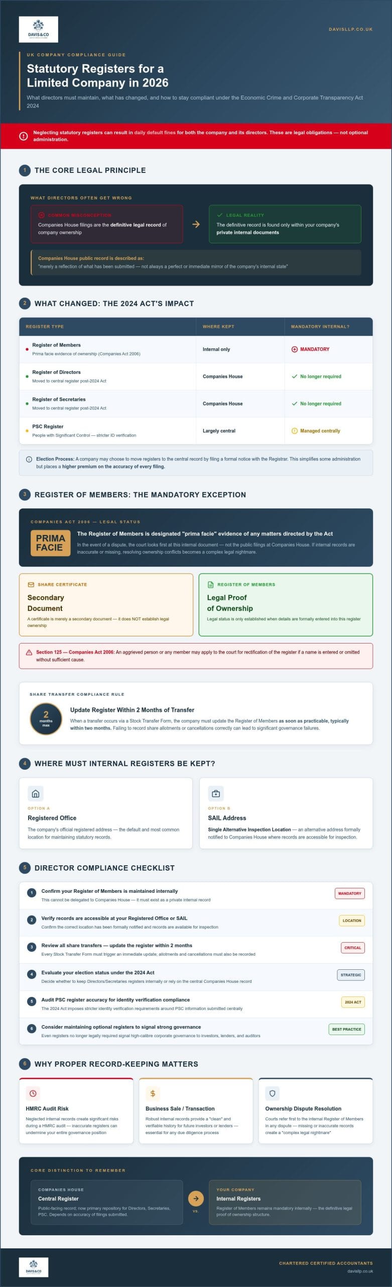 Maintaining Statutory Registers for a Limited Company: A 2026 Compliance Checklist